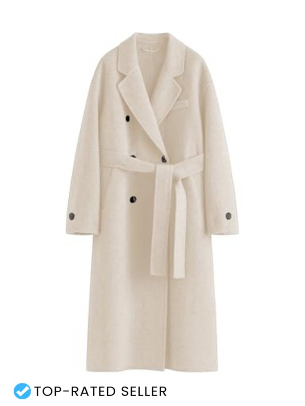 Womens Wool Pea Coat Mid Length Double Breasted Belted Trench